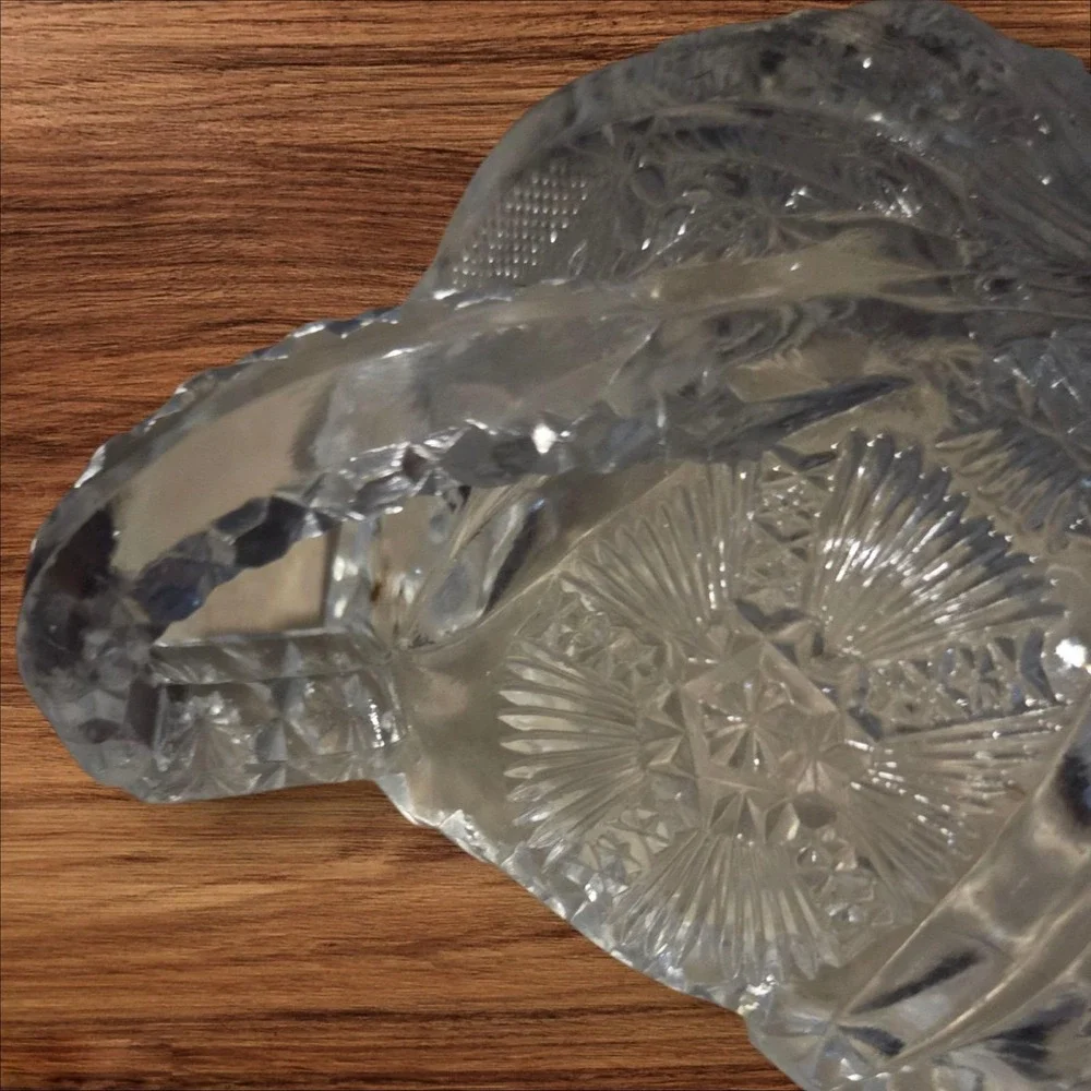 Antique‎ EAPG Thistle Pattern Glass Handled Nappy Bowl Hobstar C1900